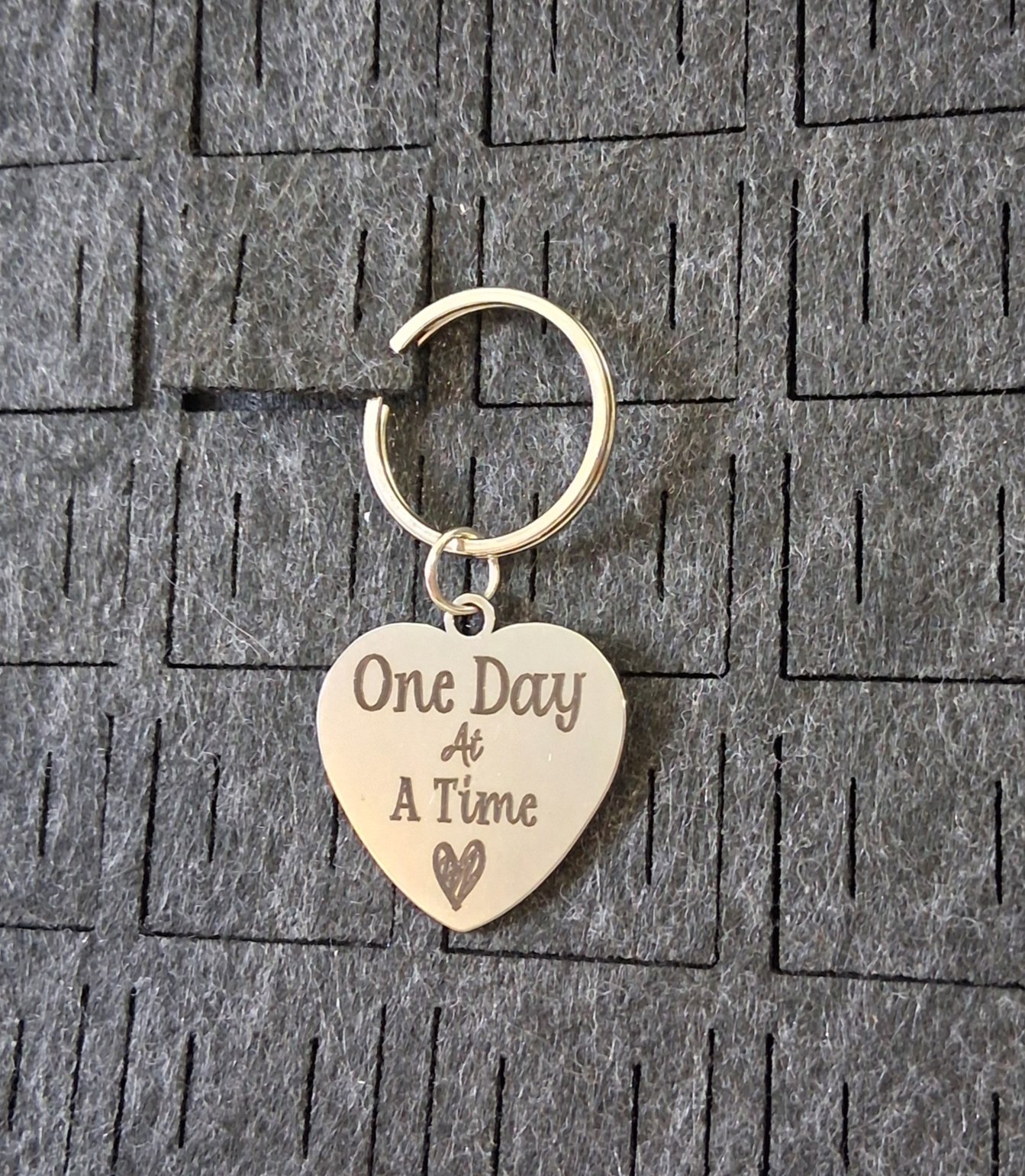 "One Day at a Time" Heart Keychain
